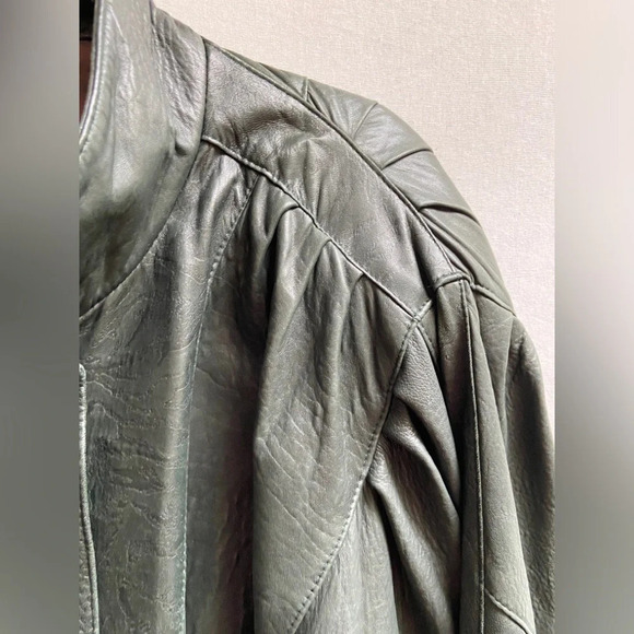 Vintage Oscar Leopold emerald green oversized soft leather full zip jacket Sz L - Picture 4 of 13